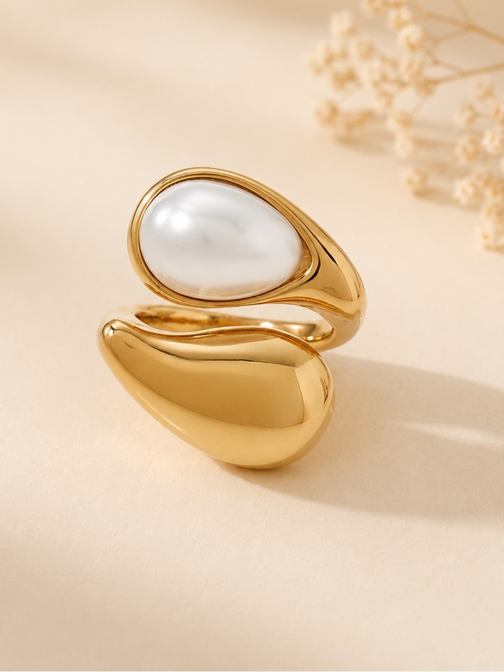 Adjustable White Stone Ring | 18K Gold Plated 304 Stainless Steel